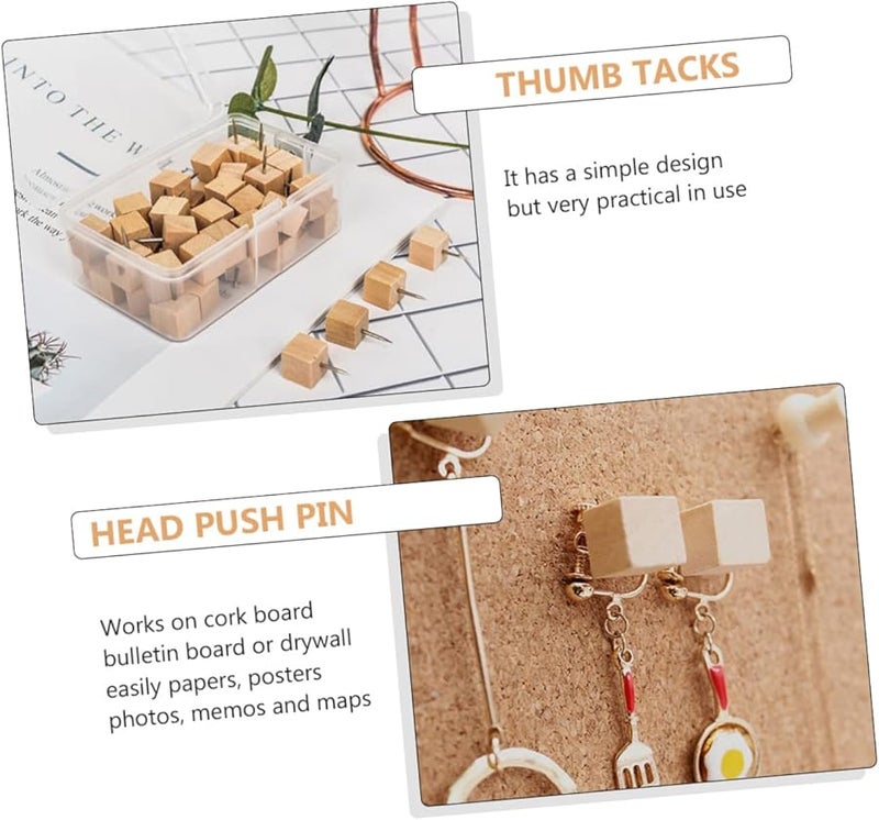 Jojofuny 50 Pcs Square Wooden Push Pins Thumbtacks For Cork Board Map Bulletin Board - Image 5